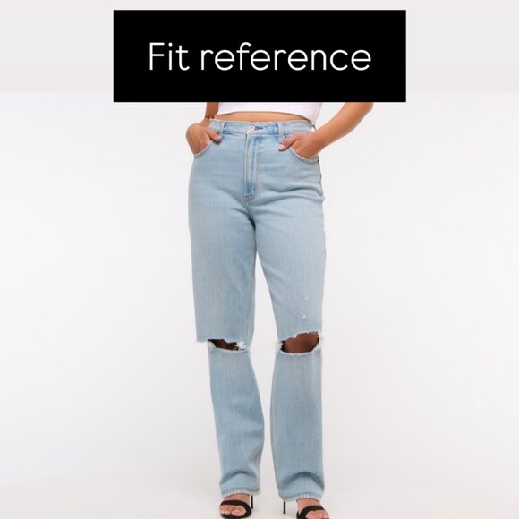 Abercrombie Ultra High Rise 90s Straight Jeans (Light Wash with Ripped Knees) - Picture 6 of 7
